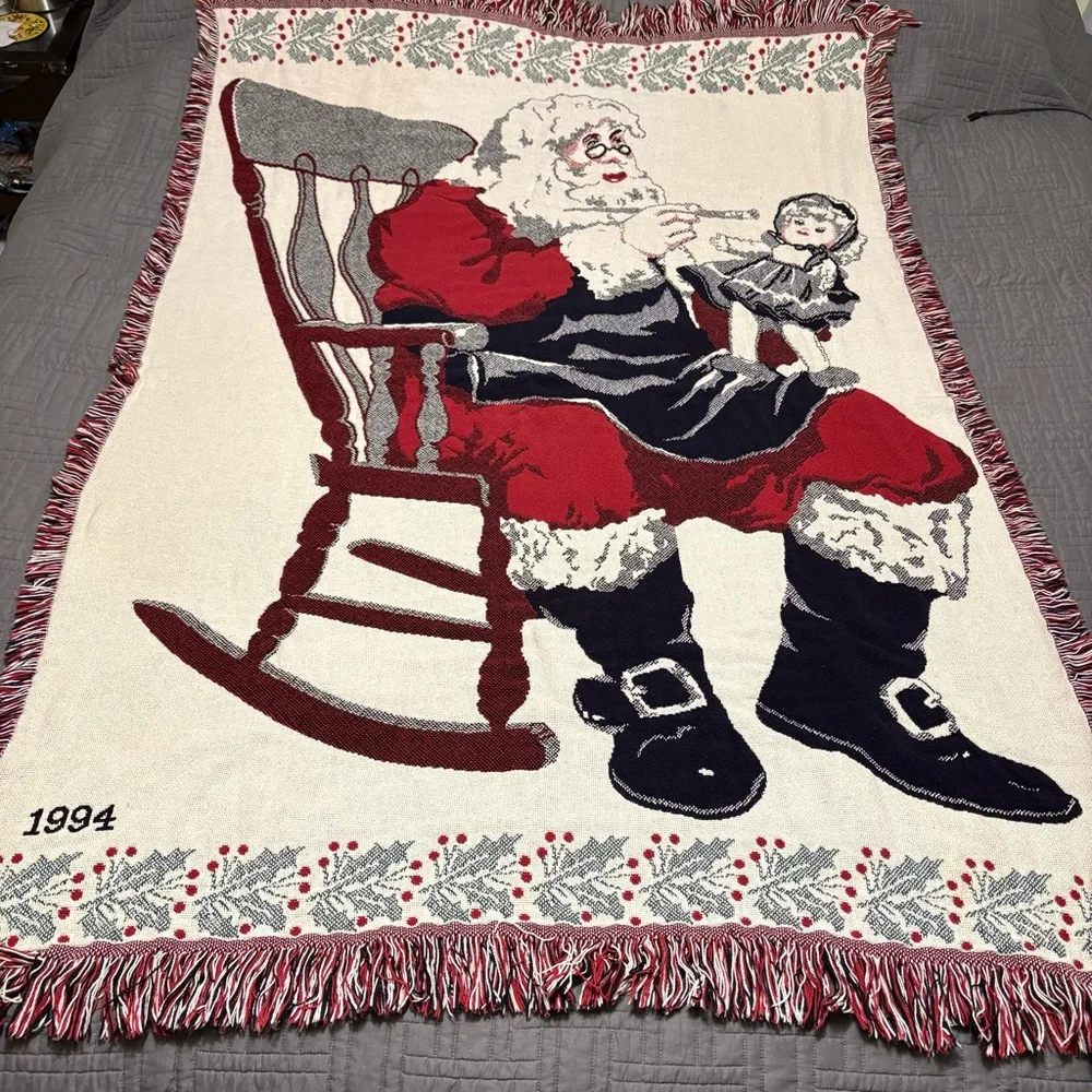 Vintage Santa Rocking Chair Toy Christmas Tapestry Throw Blanket 90s 64